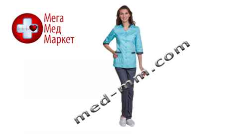 Купить Медицинский костюм Сингапур женский комбинированный мятный/графитный котоновый №1008 цена, характеристики, отзывы